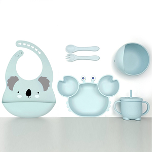 Perlengkapan Grosir Produk Menyapih Bayi Balita Tahap Pertama Belajar Makan Mangkuk Sup Piring Anti Selip Celemek Tahan Air - Product Image 6