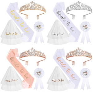 Set di 4 Pezzi Costume da <span class=keywords><strong>Sposa</strong></span> Tiara di Cristallo Corona <span class=keywords><strong>Velo</strong></span> Fascia Rosetta Distintivo <span class=keywords><strong>Accessori</strong></span> per Matrimonio WB030 - Product Image 1