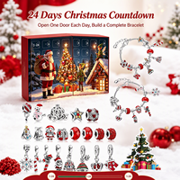 Kit de bracelet porte-bonheur calendrier de l'Avent de Noël, ensemble de fabrication de bijoux en alliage pour compte à rebours de 24 jours, pour enfants, cadeaux de fête