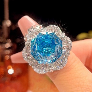 Elegant Eco-friendly Copper 16-12mm Aquamarine Zircon Floral Pendant <b>Earrings</b> Ring <b>Set</b> Fancy Jewelry <b>Set</b> for Evening Banquet - Product Image 5