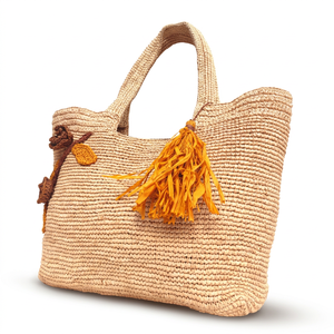 Sac fourre-tout en paille crocheté, léger, à bandoulière, avec pompon floral, couleur unie, pour les voyages et l'usage quotidien - Product Image 2