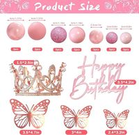 Ensemble de décoration de gâteau Princesse Rose Prix Usine Couronne Strass Dorée Papillon Boule Scintillante Joyeux Anniversaire Fournitures Filles