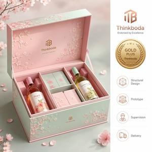 Coffret Cadeau Luxe Vin de Fruits <span class=keywords><strong>Sakura</strong></span> – Emballage Rigide Rose Fleur de Cerisier pour Mariage Printanier – Qualité Supérieure - Product Image 1