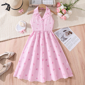 Vestido clásico con estampado de lazos a rayas y corte en A <span class=keywords><strong>para</strong></span> <span class=keywords><strong>adolescentes</strong></span>, uso diario informal y <span class=keywords><strong>para</strong></span> fiestas. - Product Image 1