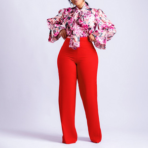 Camicette eleganti e pantaloni lunghi con stampa floreale di alta qualità <span class=keywords><strong>da</strong></span> donna in due pezzi nuovo abito autunnale alla moda - Product Image 5