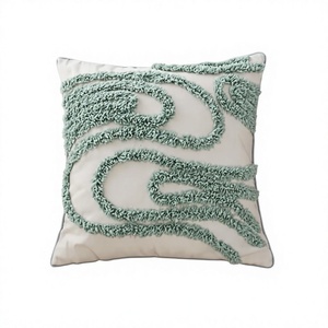 ITHL Modern Bohemian Square <b>Throw</b> <b>Pillow</b> Cover Mint Green Embroidered Geometric Pattern Removable Washable Zipper Closure 100% - Product Image 1
