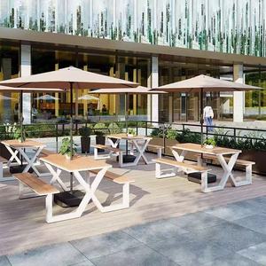 Ensemble de table à manger d'extérieur en teck imperméable, pour cour, plage, patio, restaurant, jardin, banc, 6 places, meubles de pique-nique - Product Image 5