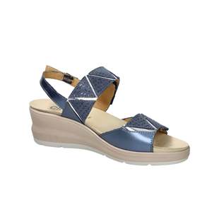 Sandalo con Zeppa Cinzia in Pelle Blu per Donna, Scarpa Estiva Comoda con Plateau - Product Image 5