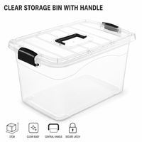 Caixa Organizadora Transparente Yunuoxi com Tampa 27cm, Alça Superior e Fechos Pretos, Cesto Plástico Empilhável, Atacado de Fábrica