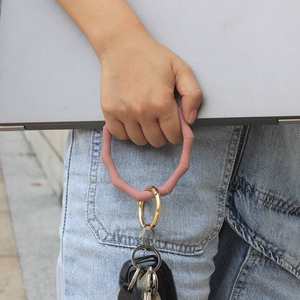 Geometric Type Silicone Bracelet Key Gold <b>Large</b> Buckle Outdoor Sports Case Silicone Bracelet Keychain Wristlet Round Keyring - Product Image 4