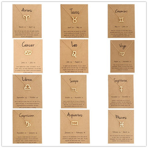 Cadeau d'anniversaire plaqué or 12 <span class=keywords><strong>signes</strong></span> du zodiaque pendentif collier chaîne en alliage horoscope astrologie collier à breloques bijoux pour femmes - Product Image 2
