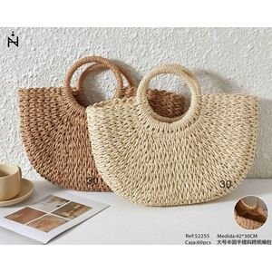 Grande Borsa Semirotonda in Carta Intrecciata 42x30Cm, Borsa da Spiaggia a Mano - Product Image 1