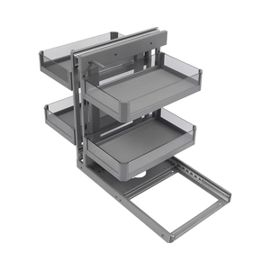 Gruwill Organisateur de rangement de cuisine d'angle aveugle à 2 niveaux coulissant gauche/droite 4 paniers réglables Mécanisme de fermeture en douceur Chrome Magic - Product Image 1