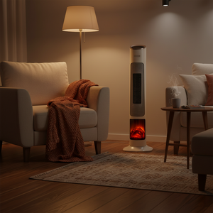 Ventilateur chauffant électrique portable PTC avec minuterie 8 heures, télécommande, effet de flamme 3D, chauffage rapide pour usage domestique en hiver - Product Image 1