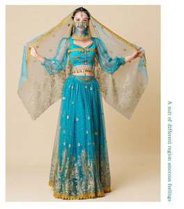 Nouvelles tenues de danse du ventre de princesse <span class=keywords><strong>Jasmine</strong></span> Aladdin à manches longues pour Halloween et la scène - Product Image 3