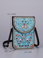 Tas Selempang Wanita Mewah Bordir Manik-Manik Bohemian Buatan Tangan dengan Batu Permata Turquoise untuk Festival dan Pesta