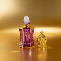 Flacon de luxe arabe de 8 ml en verre hexagonal mat électroplaqué pour huile essentielle, avec bouchon à vis, idéal pour l'attar.