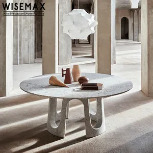 WISEMAX家具意大利风格餐厅餐桌底座镂空设计圆形天然大理石桌面别墅公寓餐桌