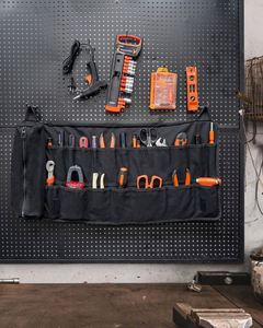 Muestra gratuita: Bolsa enrollable multiusos de lona para herramientas, fácil de enrollar, OEM, con cremallera, organizador de herramientas colgante, tipo cubo. - Product Image 4