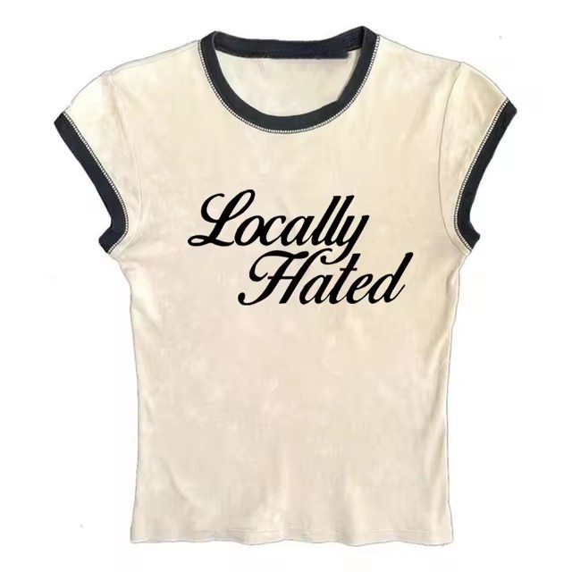 C1722 Summer Round Neck Short Sleeved Letter Printed Slim Fit Short Top Women's T-shirt