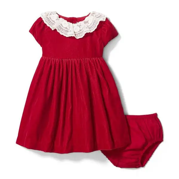 Private Label Kinder weichen roten Samt Festival Party Kleid Mädchen Weihnachts kleid Baby kleid