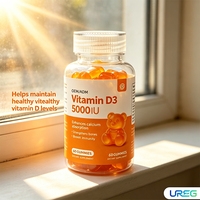 Gummies de Vitamine D3 pour Adultes Marque Blanche 5000 UI Soutien Immunitaire Amélioration de la Densité Osseuse OEM ODM Complément Alimentaire 60 Gummies