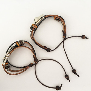 Tùy chỉnh handmade Nâu <span class=keywords><strong>OX</strong></span> xương răng gai da Vòng đeo tay cho nam giới - Product Image 3