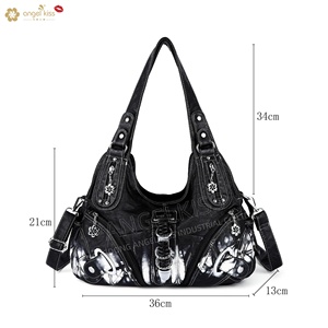 Sac fourre-tout rétro à bandoulière Angelkiss, nouvelle collection, pour femme, style européen et américain, en cuir délavé, petite série, tendance - Product Image 3