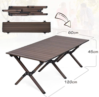 Table de camping pliante en métal 120x60cm, plateau en bois grain noyer, portable, pliable, pour 4-6 personnes, pique-nique en plein air