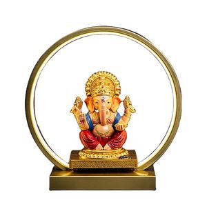 Estatua religiosa india de Ganesha, luz Led de ganeshmi Ganesh chapado en oro, arte moderno - Product Image 2