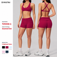 Ensemble de yoga 2 pièces Dingtai Cross Back pour femme, short taille haute et brassière de sport, vêtements de sport en nylon et élasthanne certifiés CE