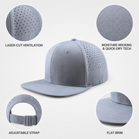 Casquette de baseball unisexe personnalisée avec logo, style vintage, grise, 6 panneaux, découpée au laser, perforée, respirante, séchage rapide, sportive et formelle