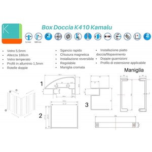 Kamalu K410 Modern 80x80 Mampara de ducha 180cm Altura 6mm Vidrio templado Aluminio Diseño serigrafiado para Baño - Product Image 3