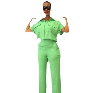 Nuovo vestito estivo Casual da <span class=keywords><strong>donna</strong></span> con risvolto a maniche corte ampia a gamba larga - Product Image 5