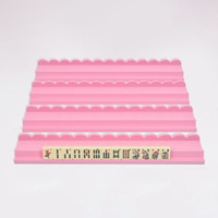 Kit de jeu de mahjong américain en bois 4 pièces, design ondulé festonné, avec support de tuiles de mahjong style vague et règle de déplacement des tuiles, portable pour table
