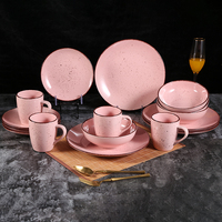 Échantillon disponible ensemble nordique rose assiette à dîner bols à soupe personnalisés plats à emporter en céramique salade décalcomanie pâtes bol à soupe assiettes