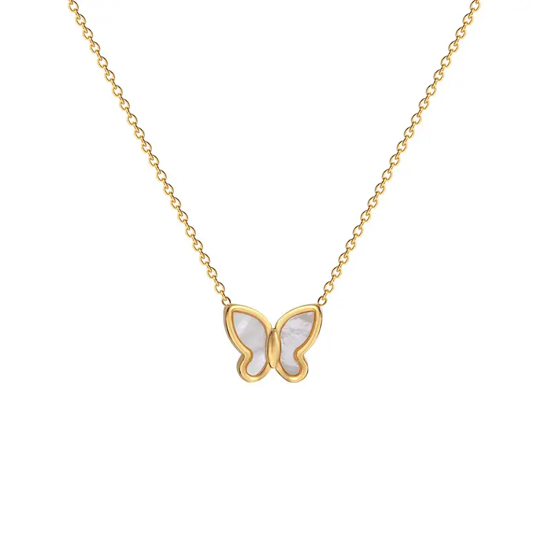 High quality white shell butterfly necklace genuine gold plated simple necklace fritillary butterfly pendant necklace girl