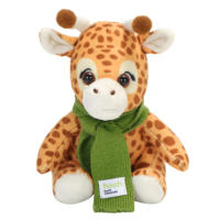 Peluche girafe assise mignonne avec écharpe verte, jouet en peluche doux, poupée animale girafe, logo personnalisé, cadeau en peluche pour enfants sur le thème du safari