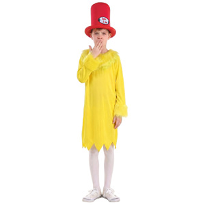 Costume Sam I Am pour enfants, tenue de fête d'Halloween Dr Seuss Green Eggs And Ham, robe jaune, chapeau rouge, taille moyenne - Product Image 4