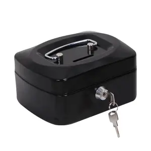 Mini caixa pequena do fechamento do dinheiro com chave, cofre portátil com entalhe da moeda, caixa do dinheiro