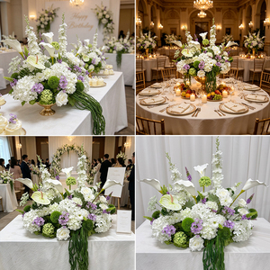 Fresh White Greenery with Purple Accent Table Centerpiece <b>Artificial</b> <b>Flower</b> Arrangement for Wedding Reception Table - Product Image 3