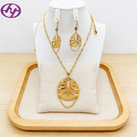 Parure de bijoux Hongyue plaqué or 24 carats avec pampilles en forme d'aile - Collier et boucles d'oreilles ethniques ajourés pour femme - Cadeau de mariage pour mariée du Moyen-Orient