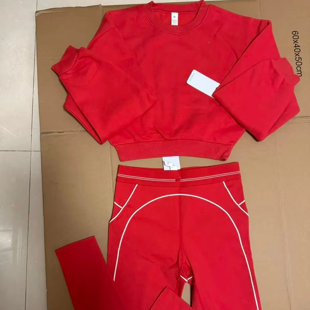 Hot Selling Red AIL Luxury Brand Women's Fitness Gym Sports High Waist Breathable Yoga Short Sleeved Top Loose Solid Printed
