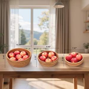 Ensemble de paniers à pain en <span class=keywords><strong>rotin</strong></span>, paniers ronds naturels tissés à la main, plusieurs tailles, pour servir et ranger le pain, les pâtisseries, les fruits, cuisine, salle à manger - Product Image 2