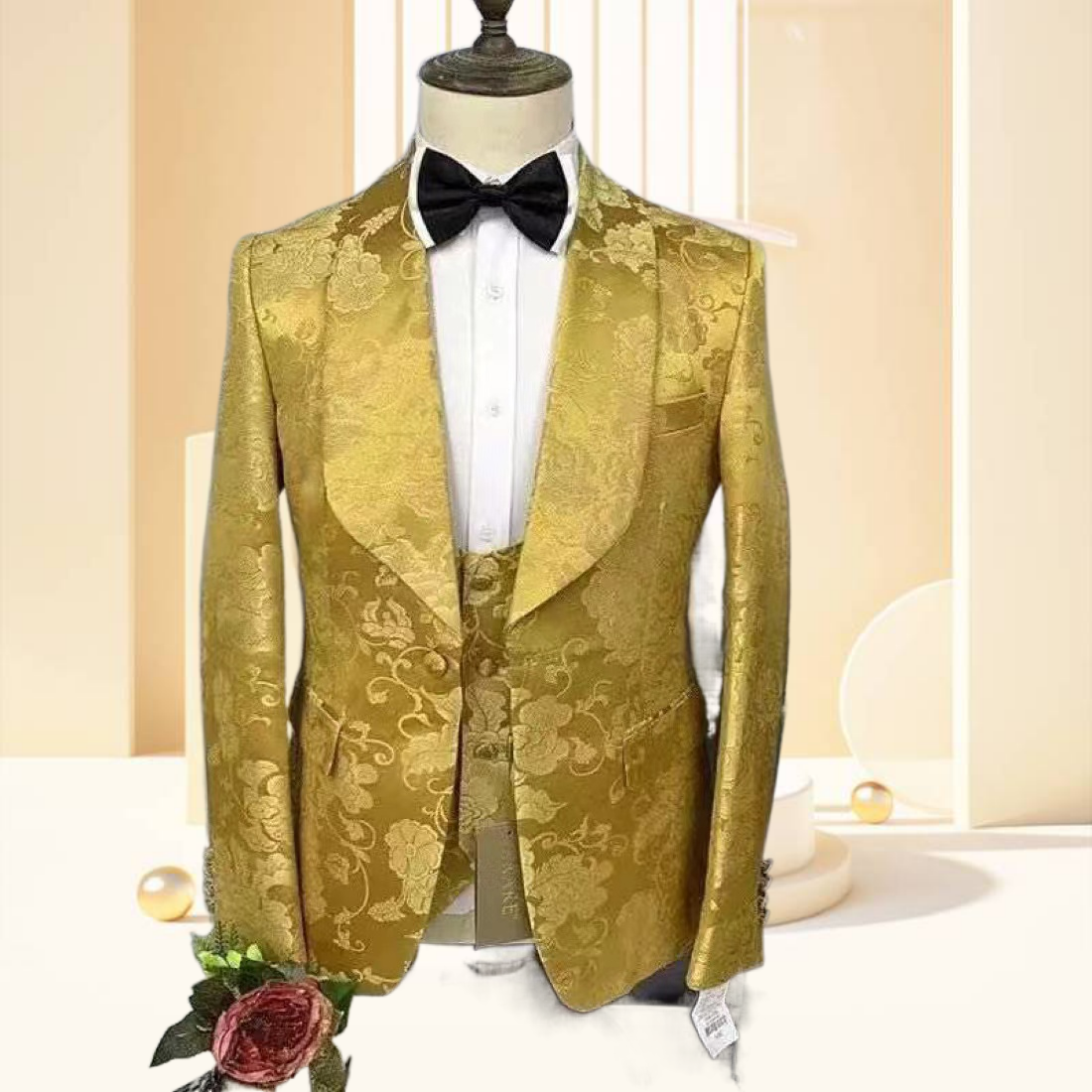 Dark Golden Colour Coat Pant Golden Suit Men Elegant Tuxedos For