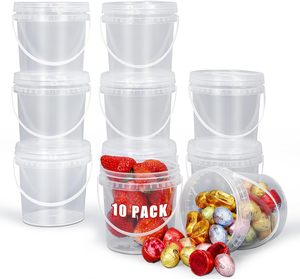 Gobelets en plastique PET à paroi simple transparents avec couvercle et paille, seau à boisson réutilisable avec poignée pour café glacé - Product Image 1