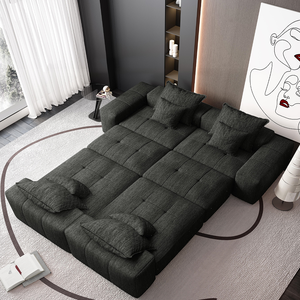 Modern Convertible Chenille Fabric Modular Sectional Sofa <b>Bed</b> Set with Wood Legs-Eco-Friendly Durable for Living Room Hotel Use - Product Image 2