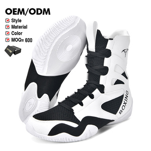 Bottes de boxe et de lutte professionnelles pour hommes, chaussures de musculation respirantes, résistantes à l'usure, antidérapantes, en cuir véritable - Product Image 1