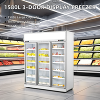 Congélateur de supermarché à trois portes avec porte vitrée supérieure, vitrine réfrigérée pour boissons et restaurants