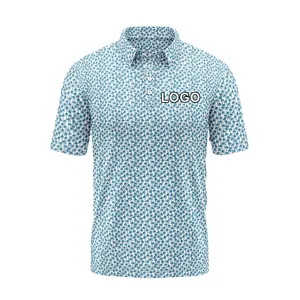 Camisa polo de golfe com logotipo personalizado, camisa polo de poliéster e spandex de alta qualidade para homens, estampada por sublimação completa